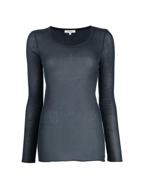 ribbed-knit long-sleeved silk top