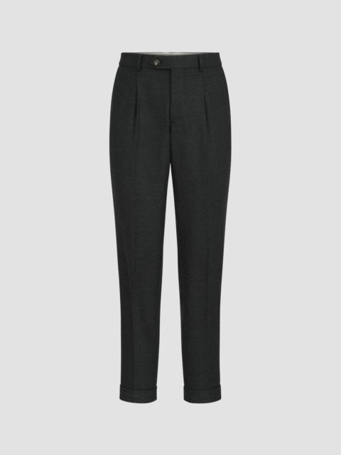 Brunello Cucinelli Men's Virgin Wool Mouliné Twill Trousers with Pleats - Anthracite