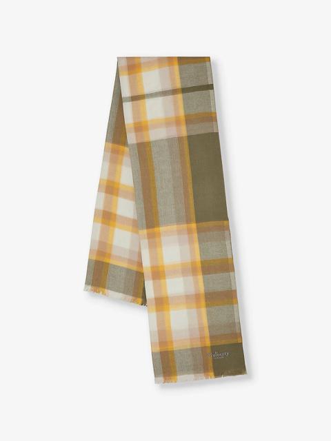 Mega Check embroidered lambswool and cashmere-blend scarf