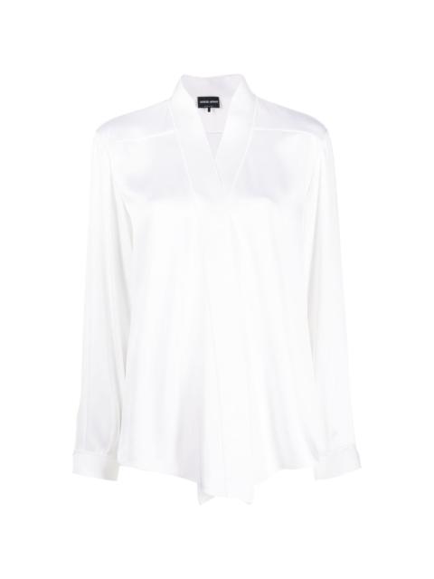 V-neck long-sleeves silk shirt