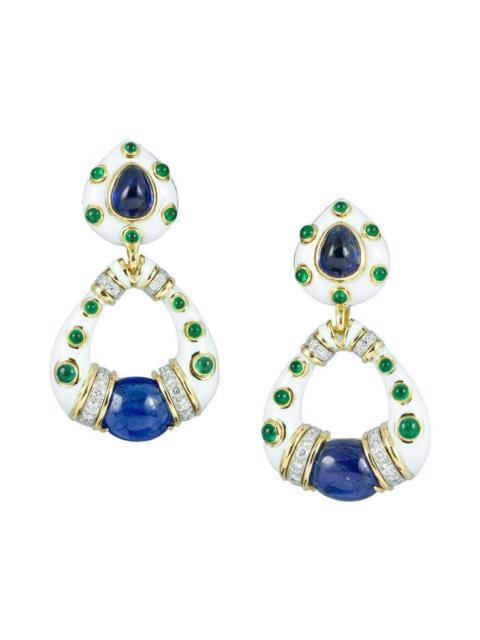DAVID WEBB Sapphire Emerald White Stud Hoop Earrings