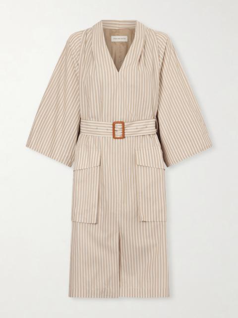 Dries Van Noten Belted Striped Cotton Midi Dress
