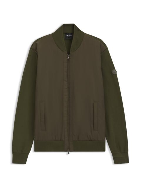 BOSS COTTON-KNIT HYBRID JACKET WITH BOMBER COLLAR