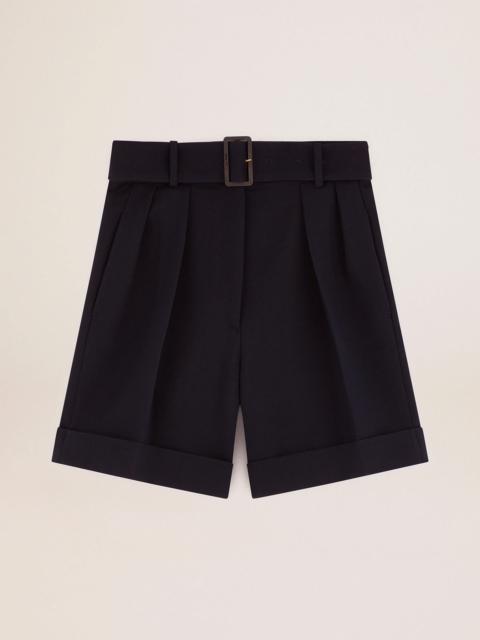 Golden Goose Golden Collection shorts in black wool gabardine with belt at the waist
