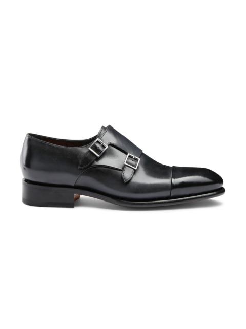 Men’s polished blue leather double-buckle shoe