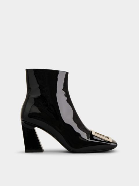 Roger Vivier Viv' Square Metal Buckle Ankle Boots in Patent Leather