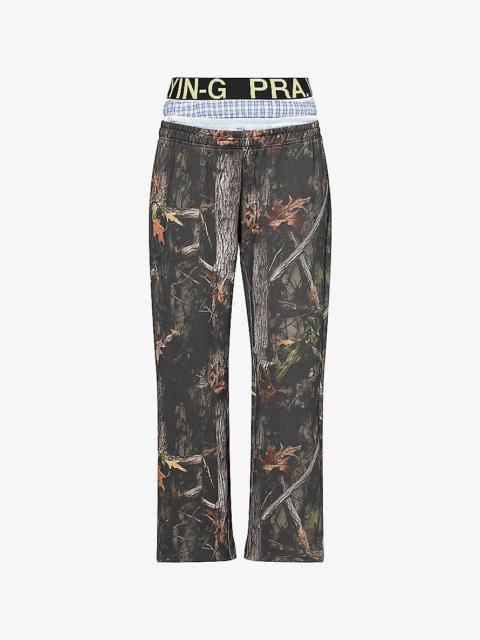 Praying Camouflage-Print Quadruple-Waistband Cotton Jogging Bottoms