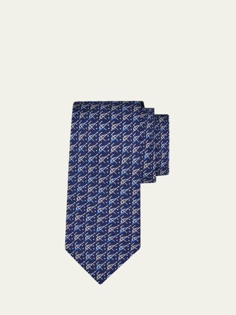 FERRAGAMO Men's Billiards Micro-Print Tie