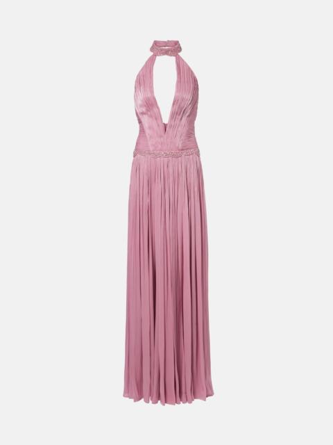 COSTARELLOS Juliette halterneck georgette lamé gown