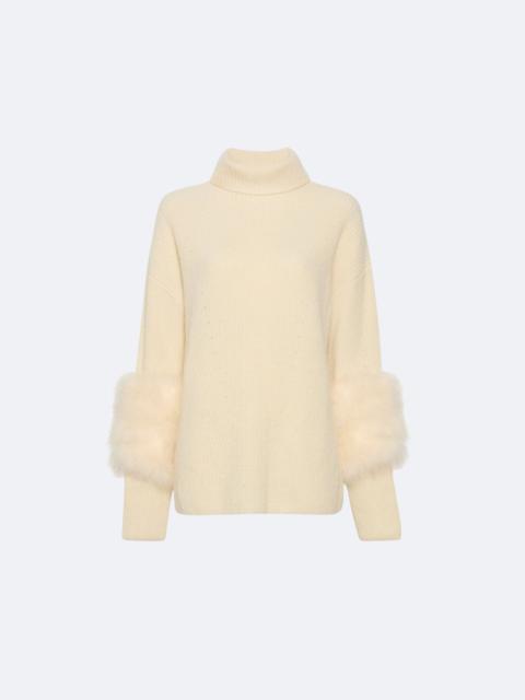 LAPOINTE Airy Cashmere Silk Turtleneck With Marabou Feathers