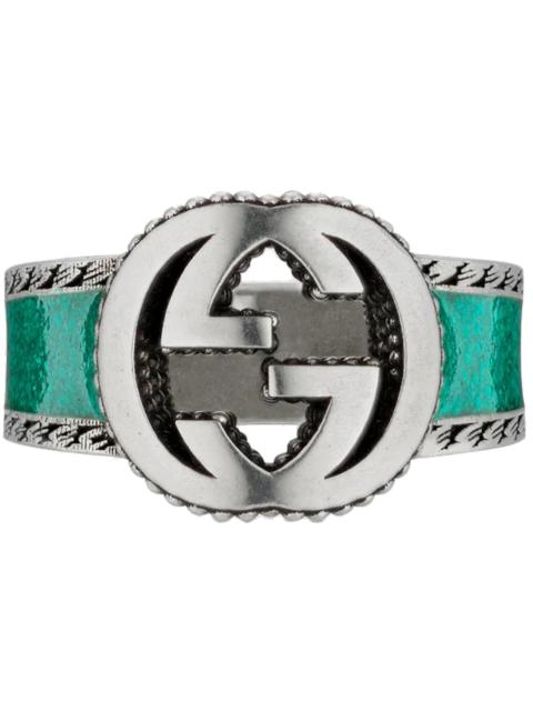 GUCCI Gucci Ring With Interlocking G Textured Trim Silver