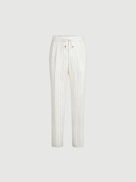 Brunello Cucinelli Chalk stripe linen twill trousers with drawstring and double pleats