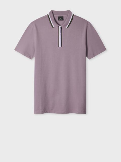 Washed Mauve Contrast Tipping Zip Polo Shirt