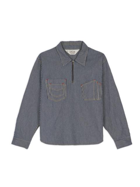 BRAIN DEAD Hickory Stripe Half Zip Work Shirt - Navy