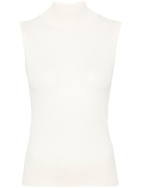 Sleeveless knitted top with mock neck