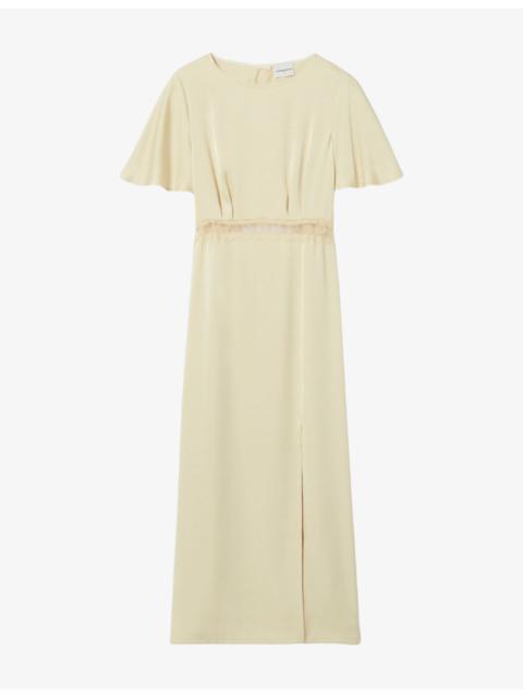 Claudie Pierlot Open-Back Lace-Trim Satin Maxi Dress