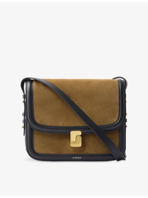 soeur Bellissima Maxi Suede and Leather Cross Body Bag