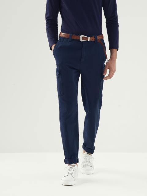 Brunello Cucinelli Garment-dyed leisure fit trousers in twisted cotton gabardine with cargo pockets