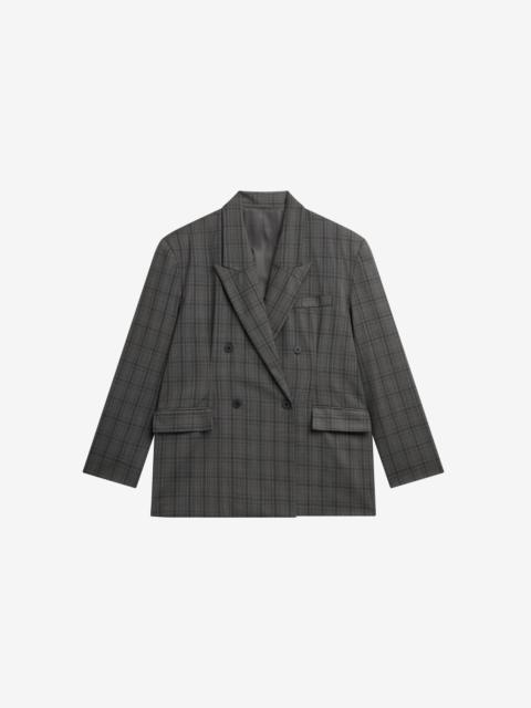 The Frankie Shop Dinant Padded Double-Breasted Blazer - Grey Plaid