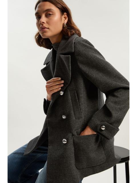 KAREN MILLEN Brushed Wool Check Pocket Tailored Short Coat