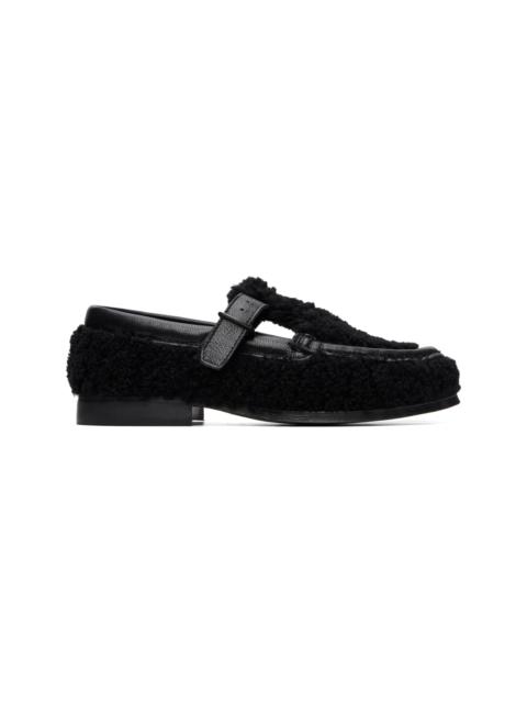 HEREU Black Alber Curly Shearling T-Bar Loafers