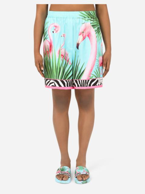 Dolce & Gabbana Flamingo-print twill Bermuda shorts
