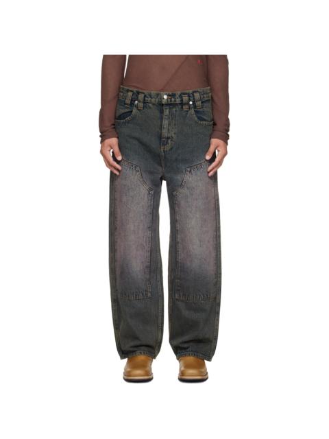 ECKHAUS LATTA Blue Double Knee Baggy Jeans