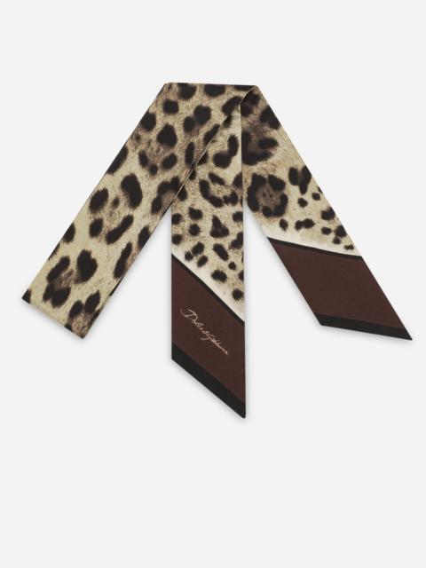 Leopard-print twill headscarf (6x100)