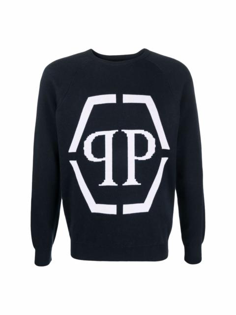 PHILIPP PLEIN intarsia-logo crewneck sweater