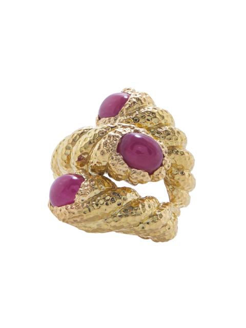 DAVID WEBB Ruby Hammered Tripple Rope Ring