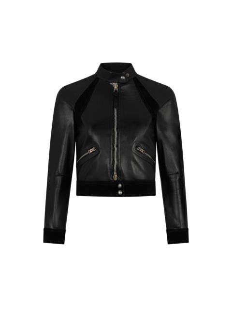 SHINY GOAT PLONGE' AND CASHMERE SUEDE CROPPED RACER JACKET