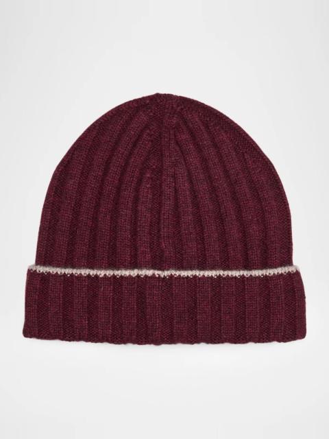 Brunello Cucinelli Men's Tipped Cashmere Rib-Knit Beanie Hat