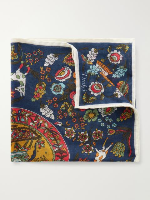 Drake's Folk Rider Printed Wool and Silk-Blend Gauze Pocket Square