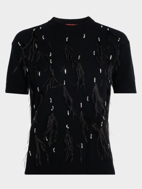 Max Mara Oblo Crystal & Feather Embellished Sweater