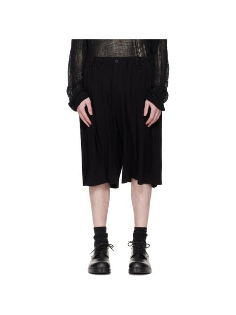 Yohji Yamamoto Black Cotton & Linen Jersey Shorts