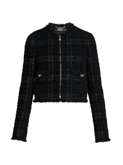 VERSACE Women's Mix Tweed Collarless Jacket - Black