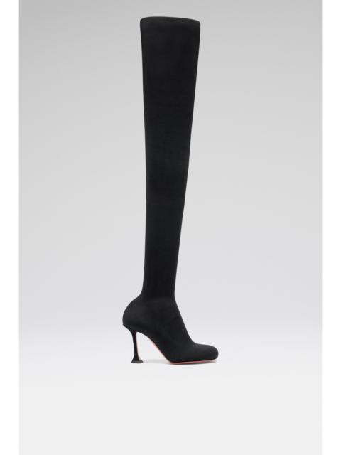 Amina Muaddi VENEDA STRETCH THIGH HIGH BOOT BLACK FINE KNIT