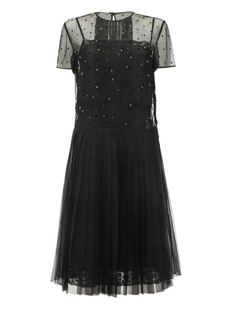 Prada crystal-embellished pleated dress
