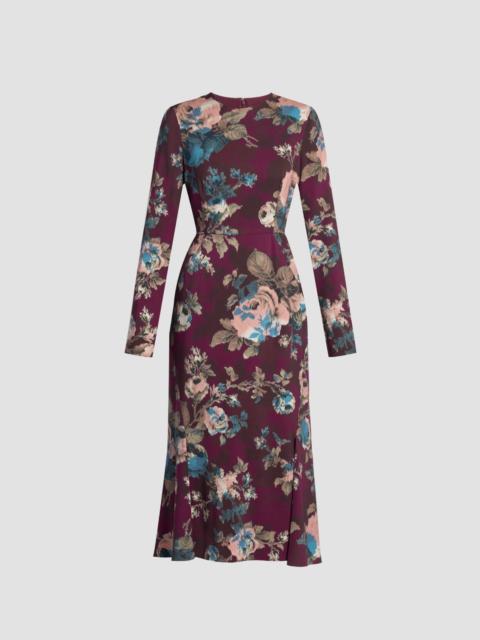 Erdem FLORAL CADY LONG SLEEVE MIDI DRESS