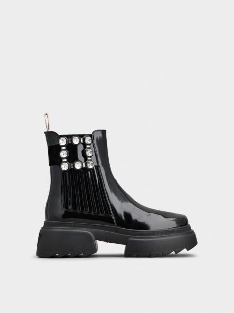 Roger Vivier Wallaviv Strass Buckle Chelsea Ankle Boots in Patent Leather