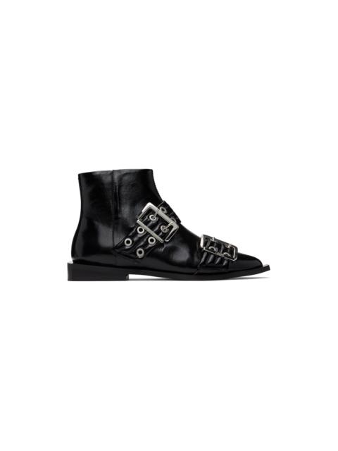 GANNI Black Feminine Buckle Flat Boots