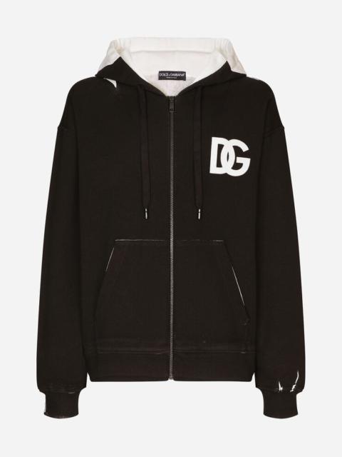 DG logo print jersey hoodie with zipper