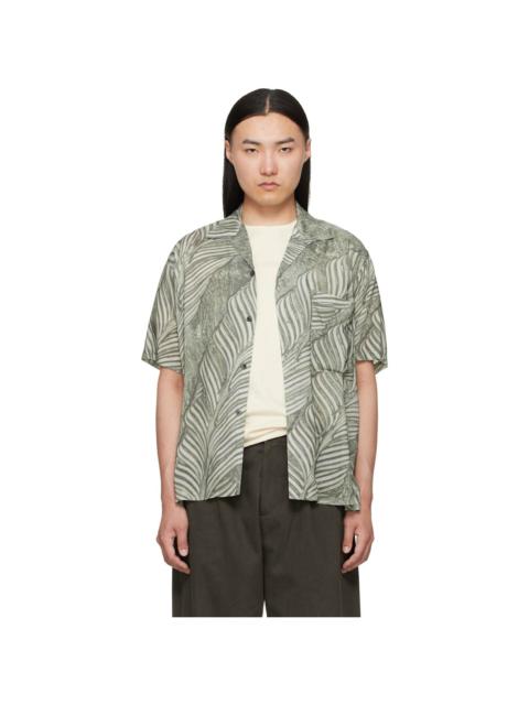 YOKE Green Leaf Pattern Printed Rayon Open Collar Shirt