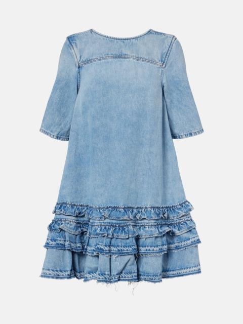 GANNI Ruffled denim minidress
