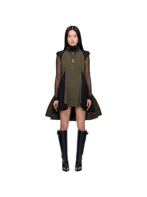 sacai Khaki & Black Matelasse Twill Mix Minidress