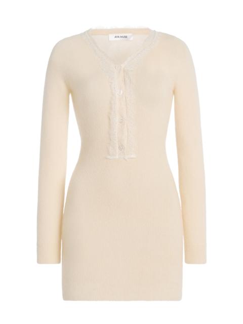 AYA MUSE Isla Lace-Trimmed Wool-Cashmere Mini Dress white