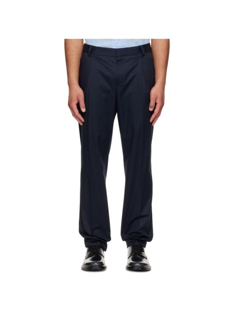 HUGO Navy Slim-Fit Paper-Touch Stretch Cotton Trousers