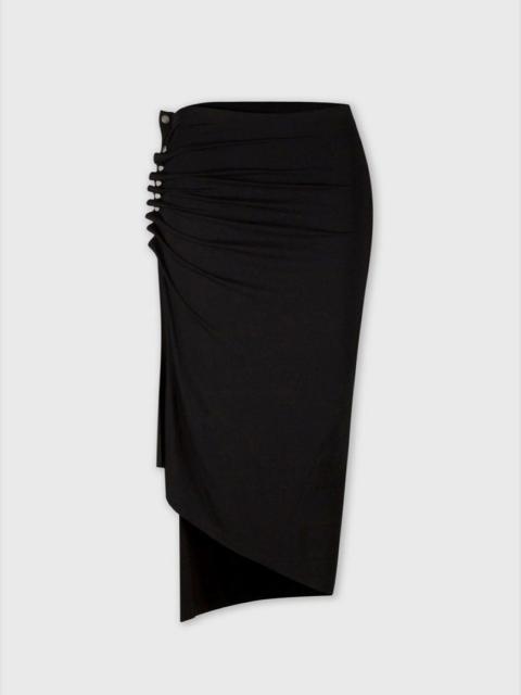 rabanne BLACK DRAPÉ PRESSION MID-LENGTH SLIT SKIRT