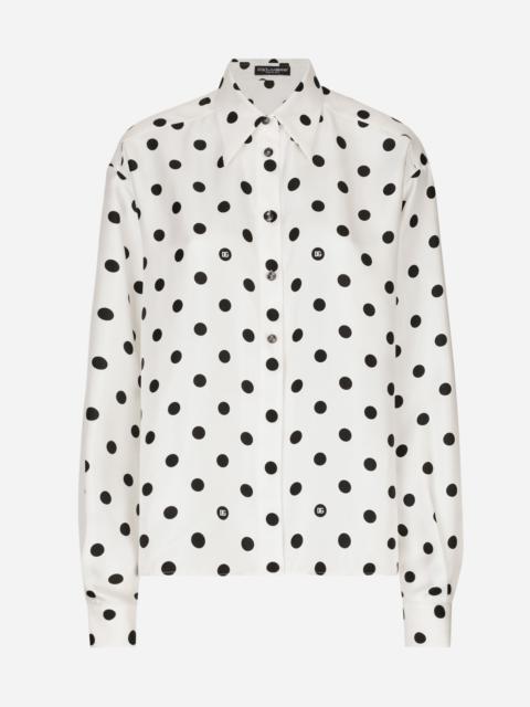 Silk twill shirt with polka-dot print