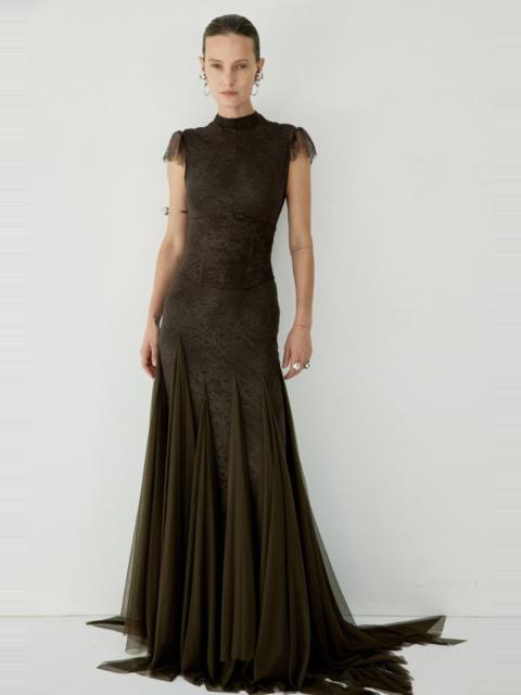 De La Vali ZEPHYRA MAXI DRESS IN CHOCOLATE BROWN FINE LACE